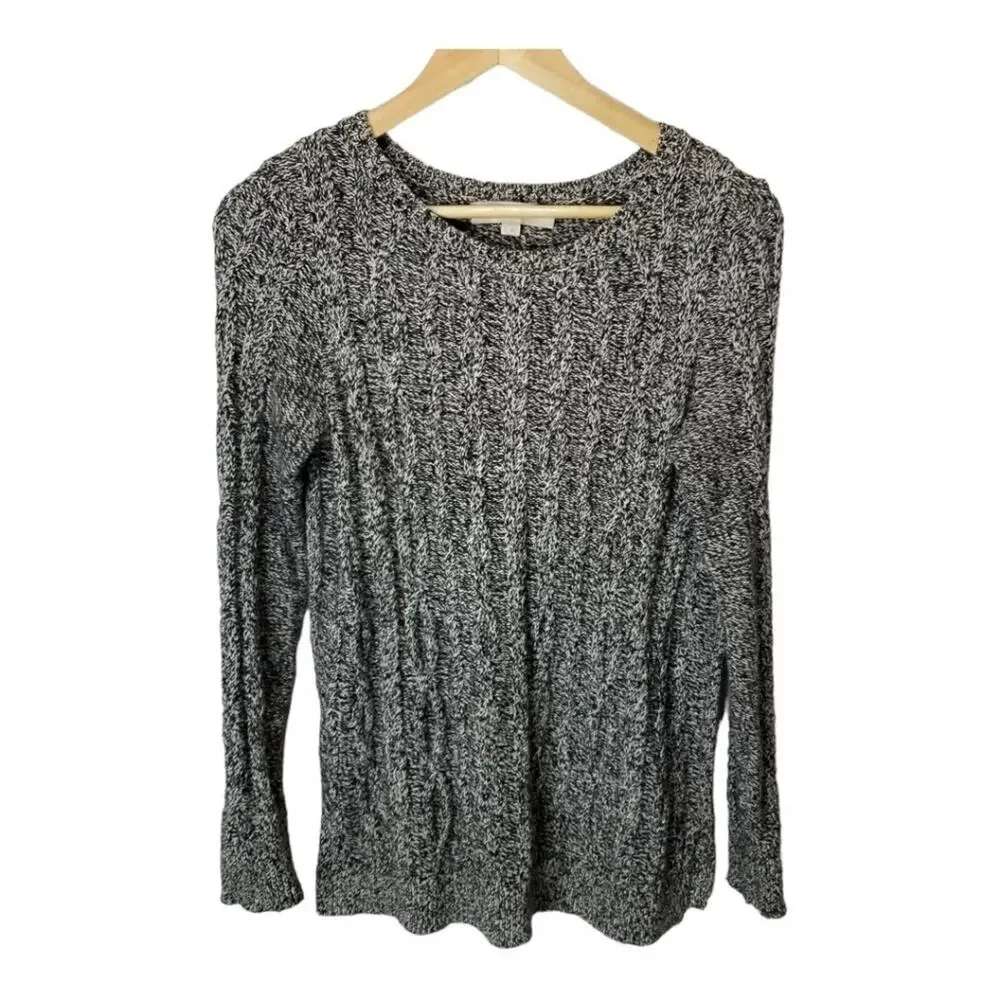 Ann Taylor Loft Sweater Womens Small Cable Knit Black White Crewneck